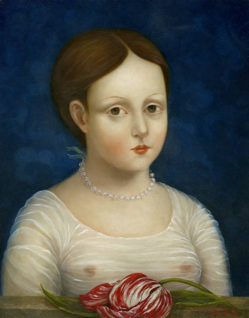Woman with Pearls and Tulip