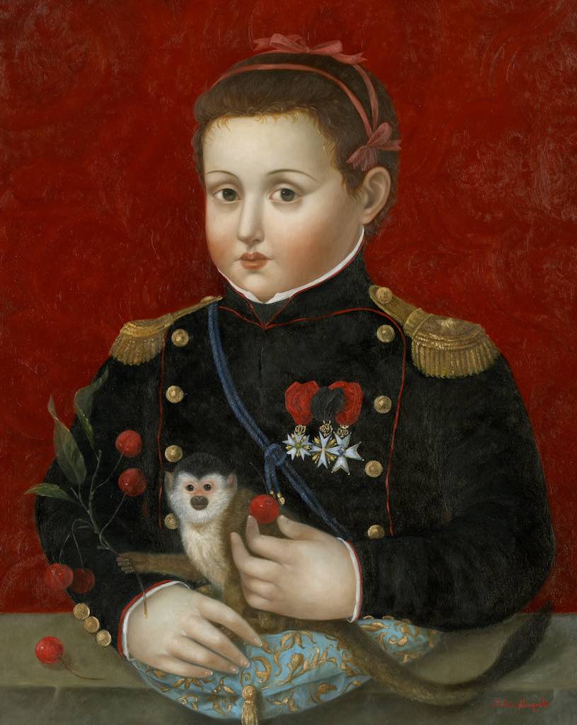 Soldier Girl with Ribbons, Monkey and Cherries