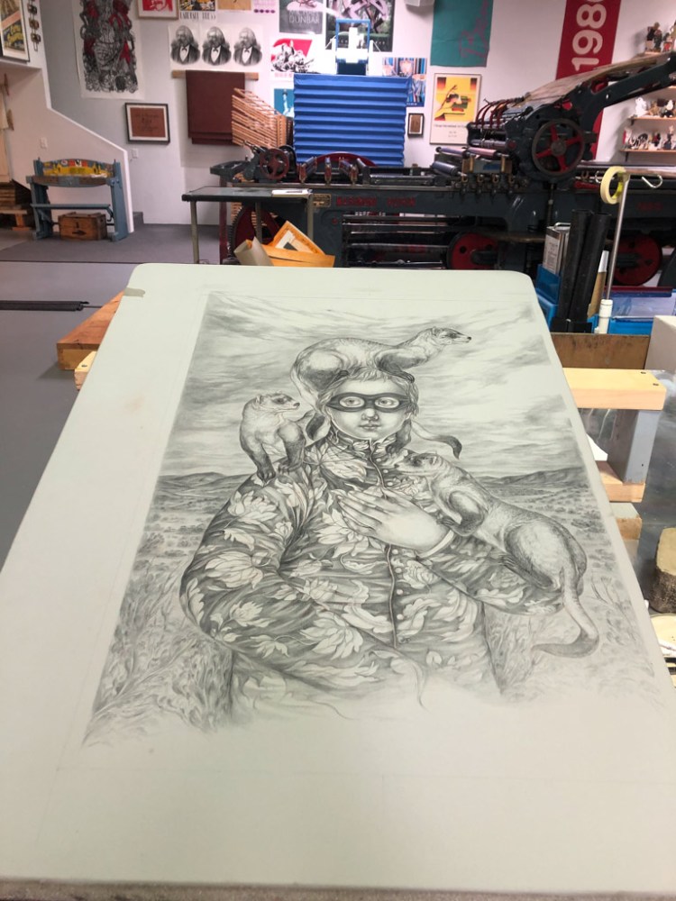 the finished drawing on the stone